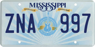 MS license plate ZNA997