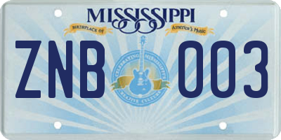MS license plate ZNB003