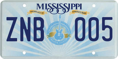 MS license plate ZNB005