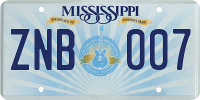 MS license plate ZNB007