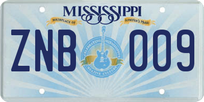 MS license plate ZNB009