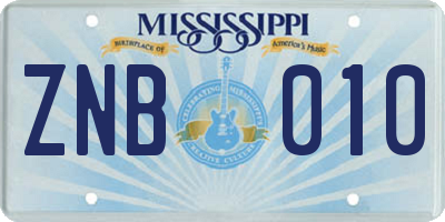 MS license plate ZNB010