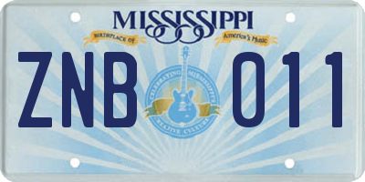MS license plate ZNB011