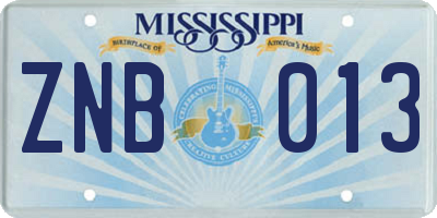MS license plate ZNB013