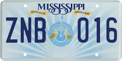 MS license plate ZNB016