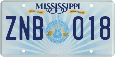 MS license plate ZNB018