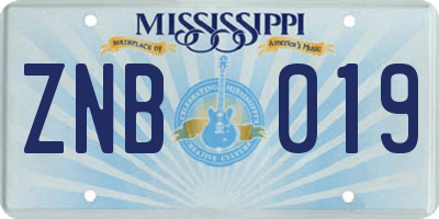 MS license plate ZNB019