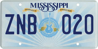 MS license plate ZNB020