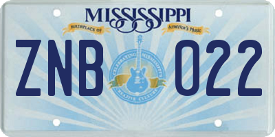 MS license plate ZNB022