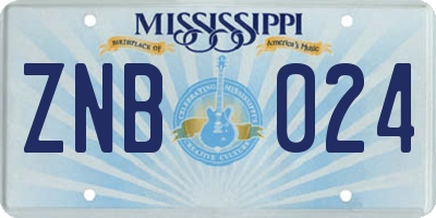 MS license plate ZNB024