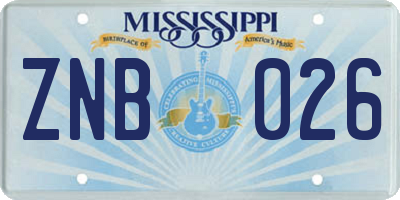 MS license plate ZNB026