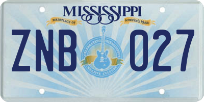 MS license plate ZNB027