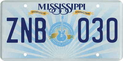 MS license plate ZNB030