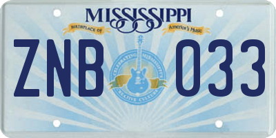 MS license plate ZNB033