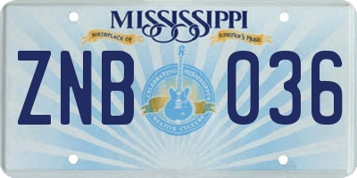 MS license plate ZNB036