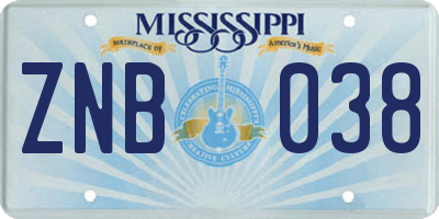 MS license plate ZNB038