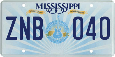 MS license plate ZNB040