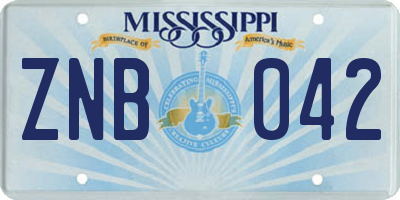 MS license plate ZNB042