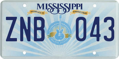 MS license plate ZNB043