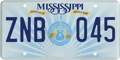 MS license plate ZNB045