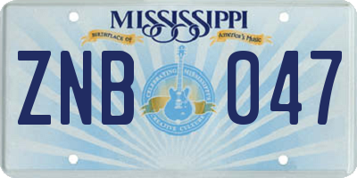 MS license plate ZNB047