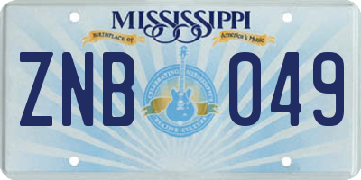 MS license plate ZNB049