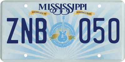 MS license plate ZNB050