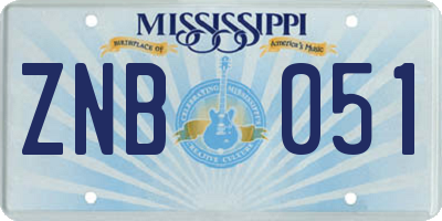 MS license plate ZNB051