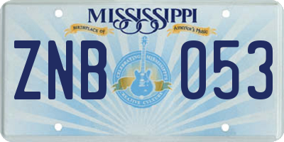MS license plate ZNB053