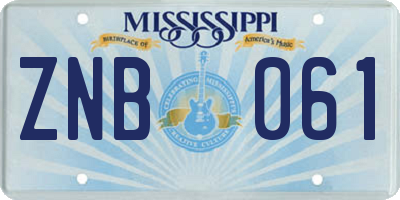 MS license plate ZNB061