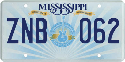 MS license plate ZNB062