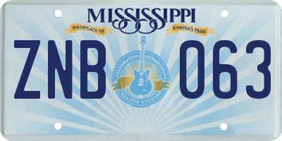 MS license plate ZNB063