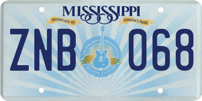 MS license plate ZNB068