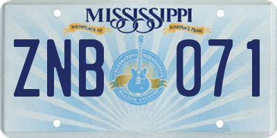 MS license plate ZNB071