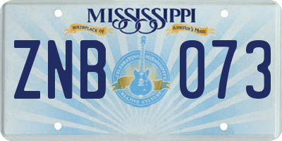 MS license plate ZNB073