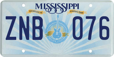 MS license plate ZNB076