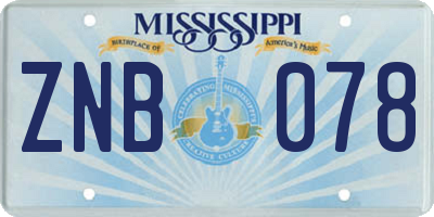 MS license plate ZNB078