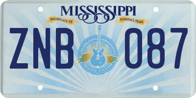 MS license plate ZNB087