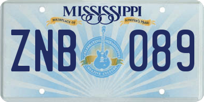 MS license plate ZNB089