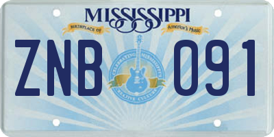 MS license plate ZNB091