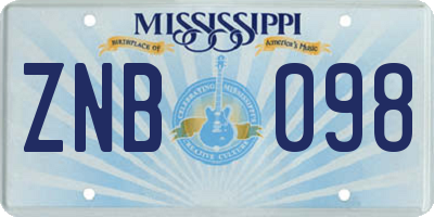 MS license plate ZNB098
