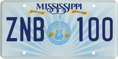 MS license plate ZNB100