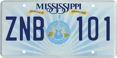 MS license plate ZNB101