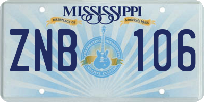 MS license plate ZNB106