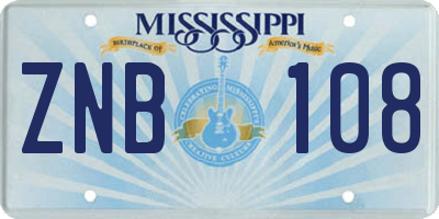 MS license plate ZNB108