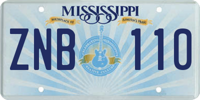 MS license plate ZNB110