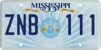 MS license plate ZNB111