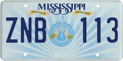 MS license plate ZNB113