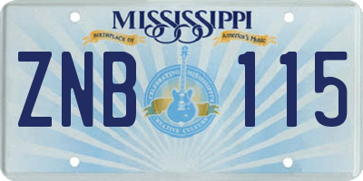 MS license plate ZNB115