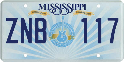 MS license plate ZNB117